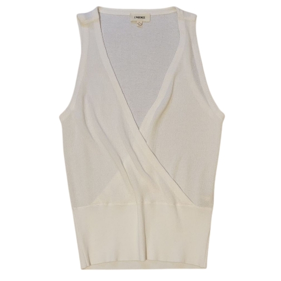 L'Agence Odessa Sweater Ivory Vest V-neck Sleeveless Surplice Ribbed Knit Small - Picture 3 of 8